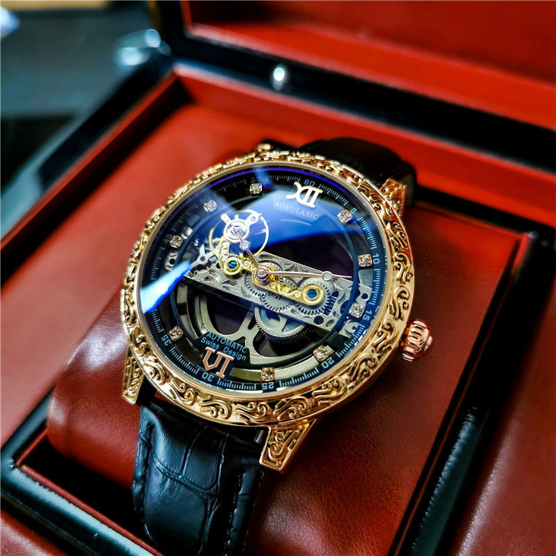 Automatic Mechanical Men's Watch Double-sided Hollow Waterproof