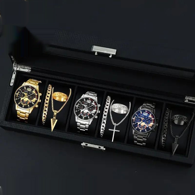 12-set Men's Watches  Fashionable Multi-color Assortment Of Quartz Men's Watches