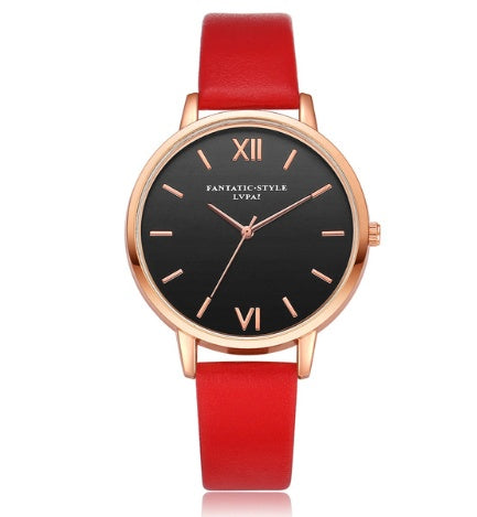 PU leather strap rose gold fashion casual fashion watch ladies black dial watch female models