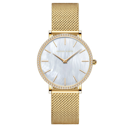 Full Stainless Steel Shell Chain Women's Diamond Shell Surface Quartz Watch
