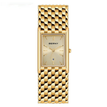 Ultra-thin Gold Quartz Watch Rectangular Stainless Steel Band Waterproof Couple Watch