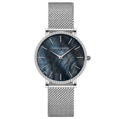 Full Stainless Steel Shell Chain Women's Diamond Shell Surface Quartz Watch