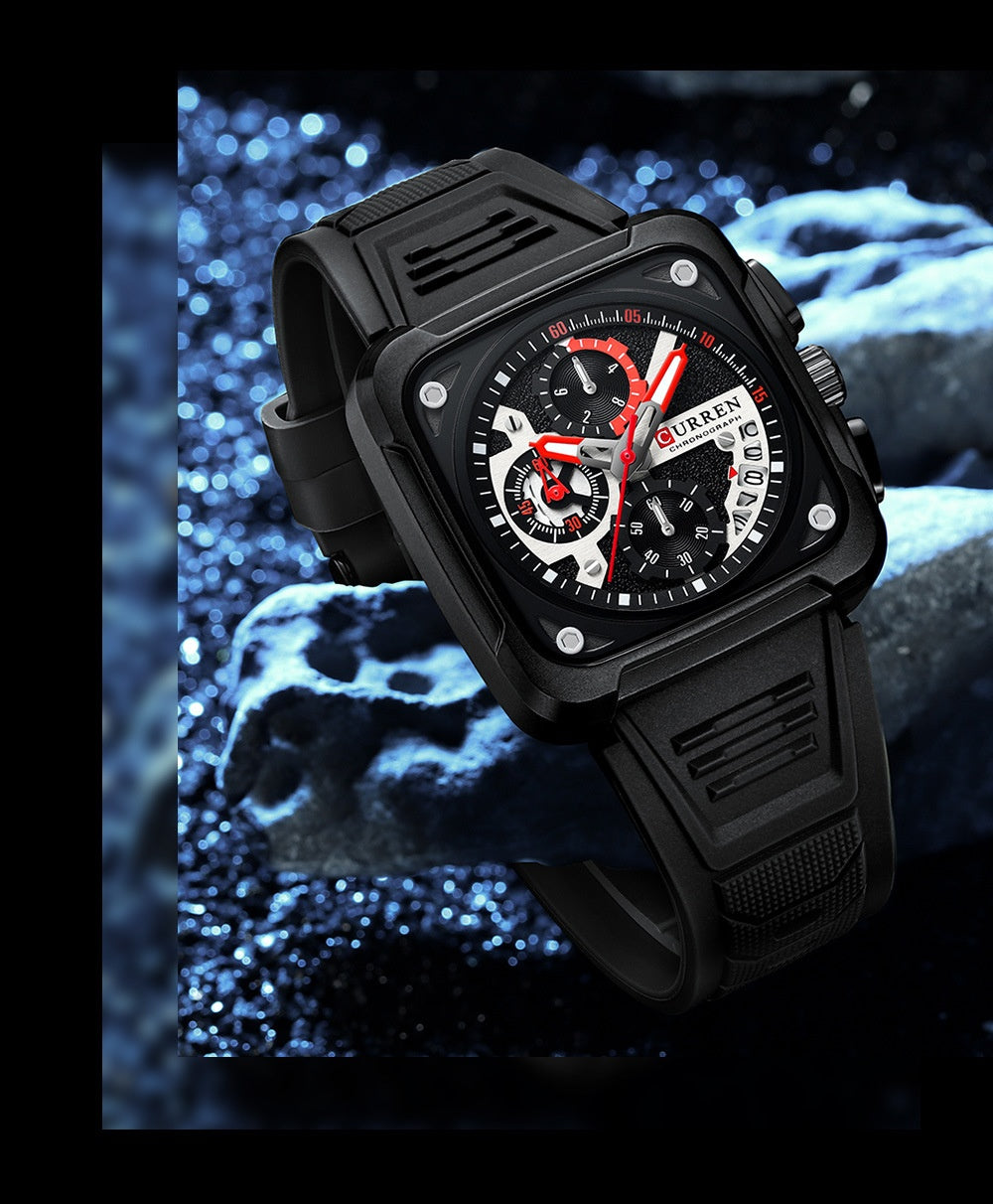 Neutral Square Calendar Multi-Function Six-Hand Quartz Mens Watch