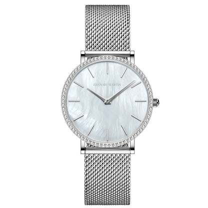 Full Stainless Steel Shell Chain Women's Diamond Shell Surface Quartz Watch