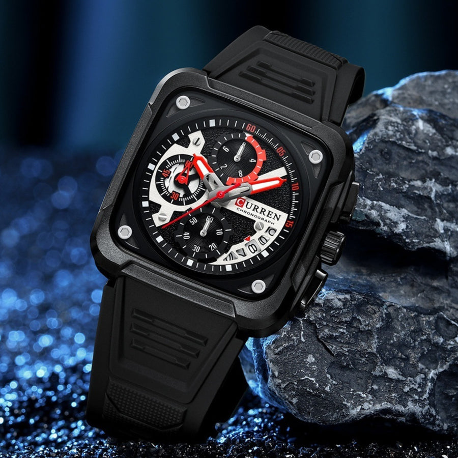 Neutral Square Calendar Multi-Function Six-Hand Quartz Mens Watch