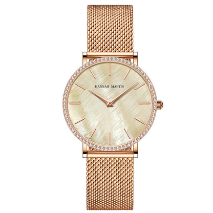 Full Stainless Steel Shell Chain Women's Diamond Shell Surface Quartz Watch