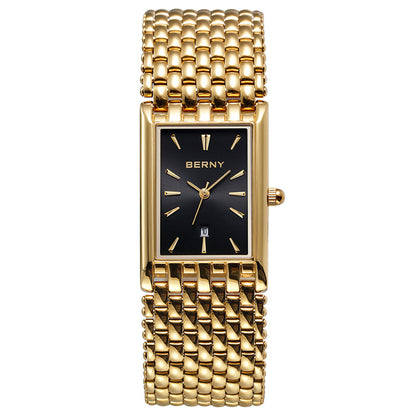 Ultra-thin Gold Quartz Watch Rectangular Stainless Steel Band Waterproof Couple Watch