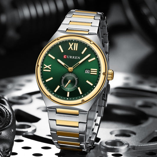 Mens Calendar Waterproof Multi-Function Two-Hand Semi-Quartz Watch