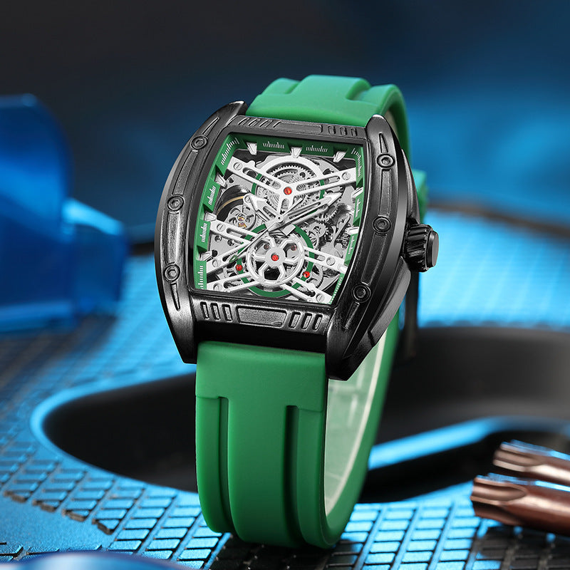 Men's Wine Barrel Type Mechanical Watch Silicone Tape