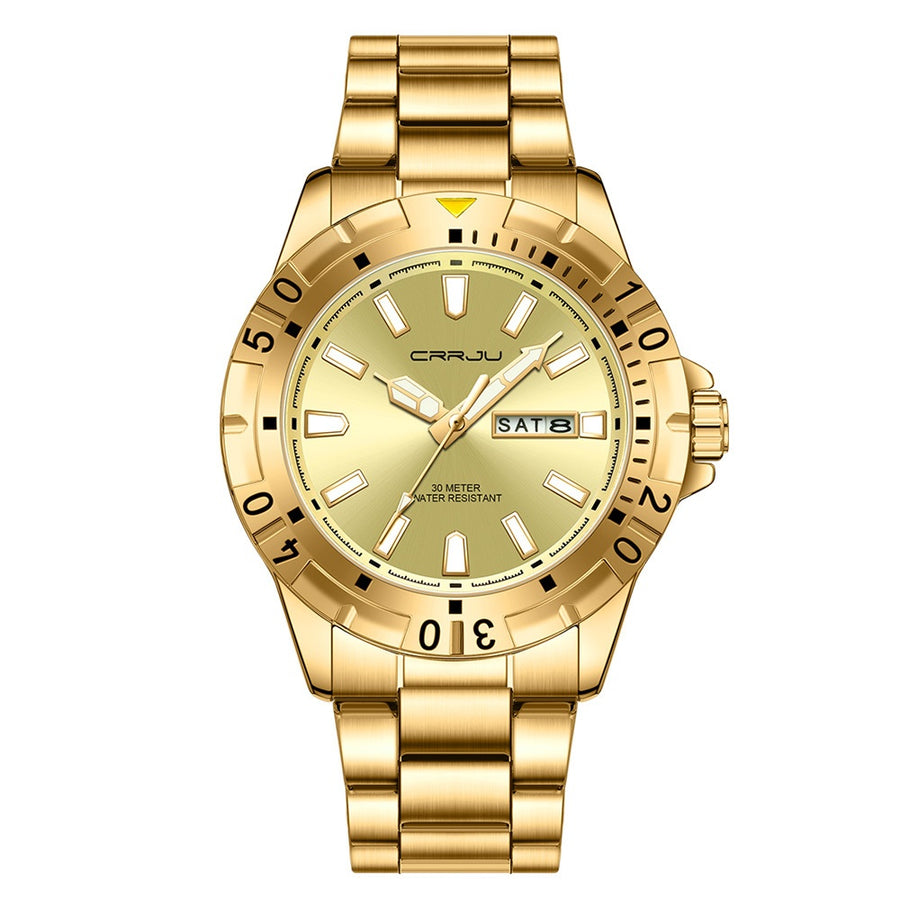 Mens Large-Dial Waterproof Dual-Date Business Watch