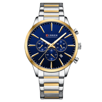 Mens Waterproof Business Round Six-Hand Calendar Watch