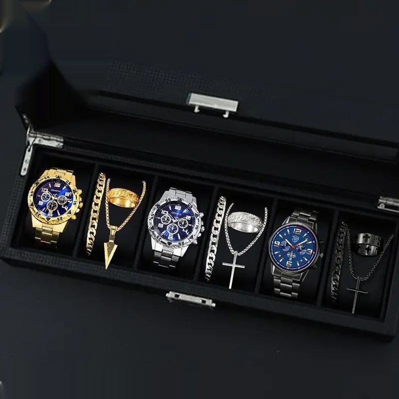 12-set Men's Watches  Fashionable Multi-color Assortment Of Quartz Men's Watches