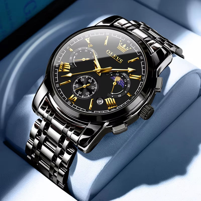 Brand Original Certification Men'S Watches Moon Phase Waterproof Quartz Watch for Man Chronograph Calendar Fashion Watch
