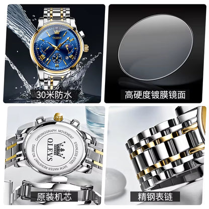 Brand Original Certification Men'S Watches Moon Phase Waterproof Quartz Watch for Man Chronograph Calendar Fashion Watch