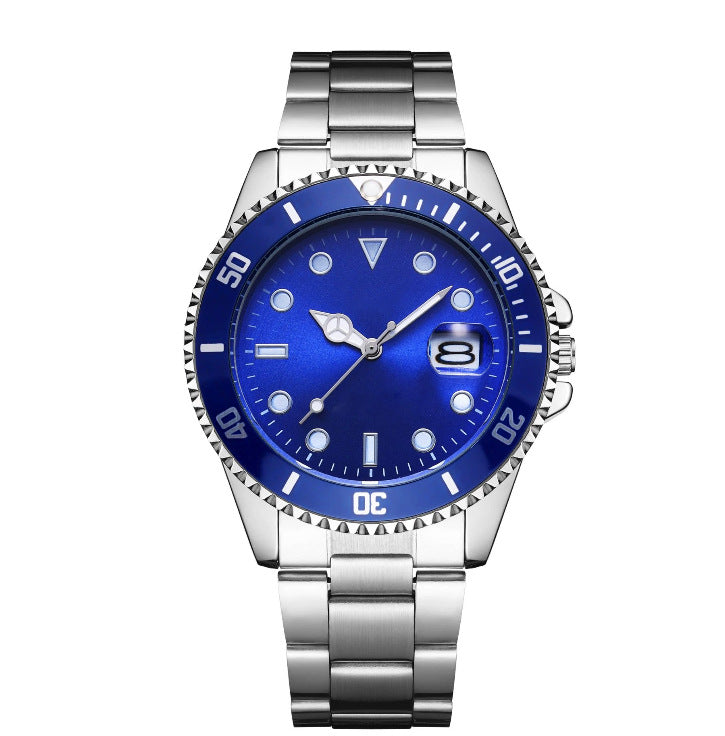 Luminous Solid Steel Strap Single Calendar Men's Watch