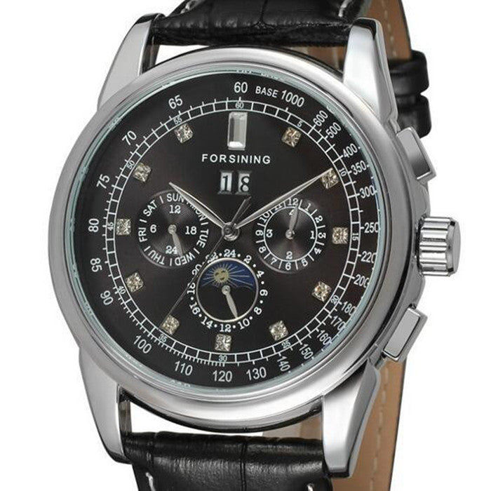 Moon Phase Shanghai Movement Rose Gold Case Brown Leather Strap Men Watch Top Brand Luxury Automatic Self Wind Watch